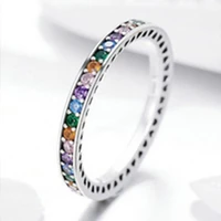 copper inlaid zircon full inlaid colorful zircon rainbow ring simple and niche design sense single row simple ring wholesale