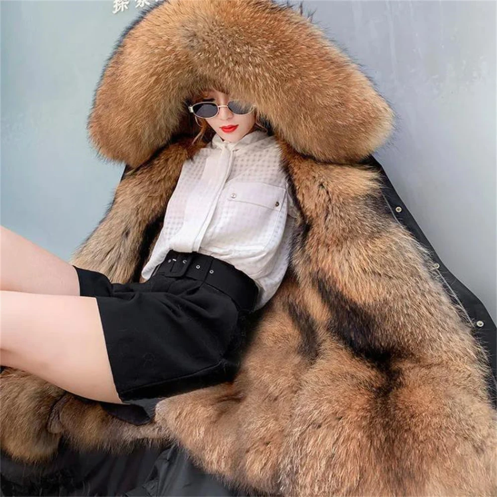 Парка женская зимняя с искусственным мехом верхняя одежда большим капюшоном из