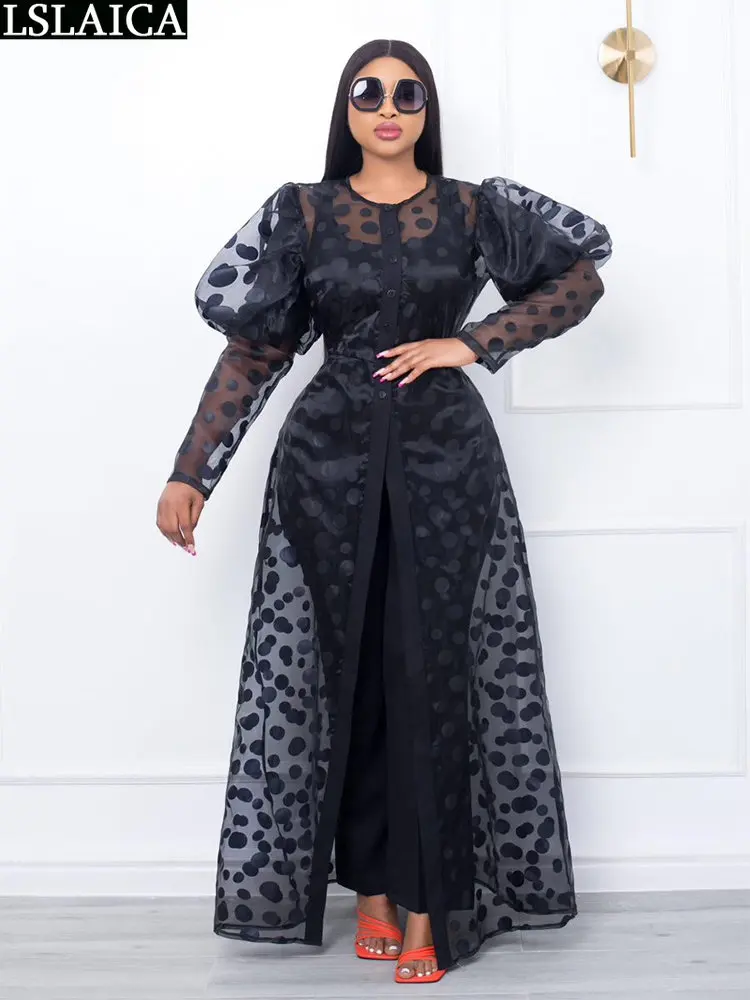 

Сетчатые платья для женщин 2022, элегантное высококачественное S-3XL, вечернее роскошное Кардиган с длинным рукавом, Осеннее черное повседневн...