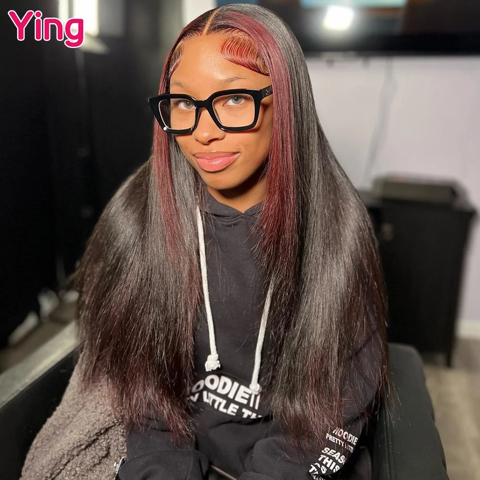 

Ying Bone Straight Highlight Burgundy 13x4 Transparent Lace Wig Remy Preplucked Silky 13X6 Lace Frontal Wig 5X5 Lace Closure Wig