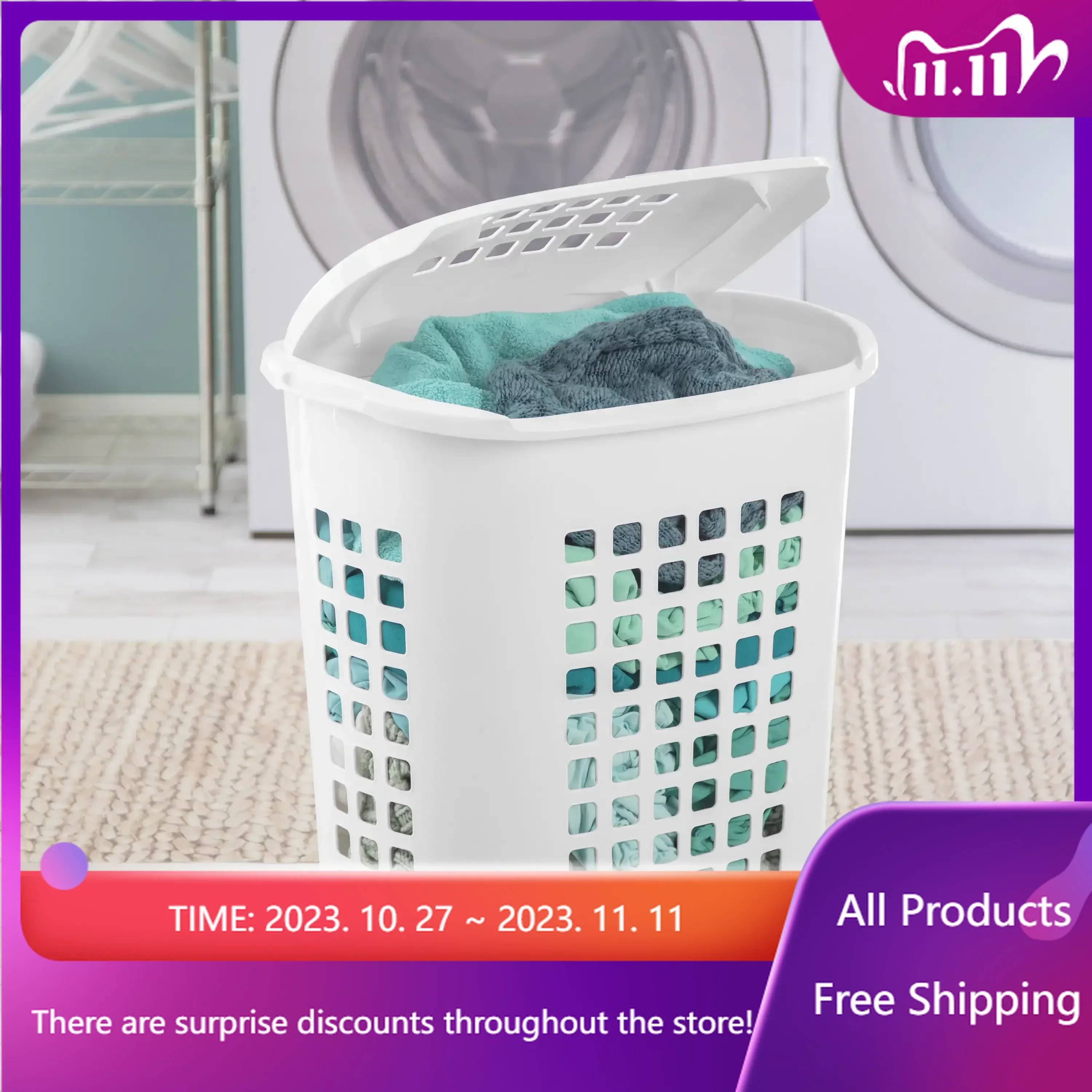 

Plastic Lift Top Laundry Hamper, White Laundry Basket Storage Organizer Fast Transportation Sales Promotion