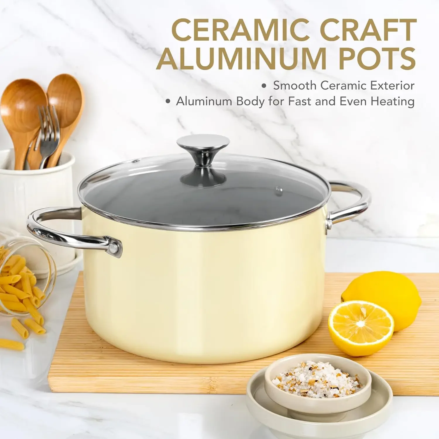 Керамическая кастрюля 5 литров бежевого цвета