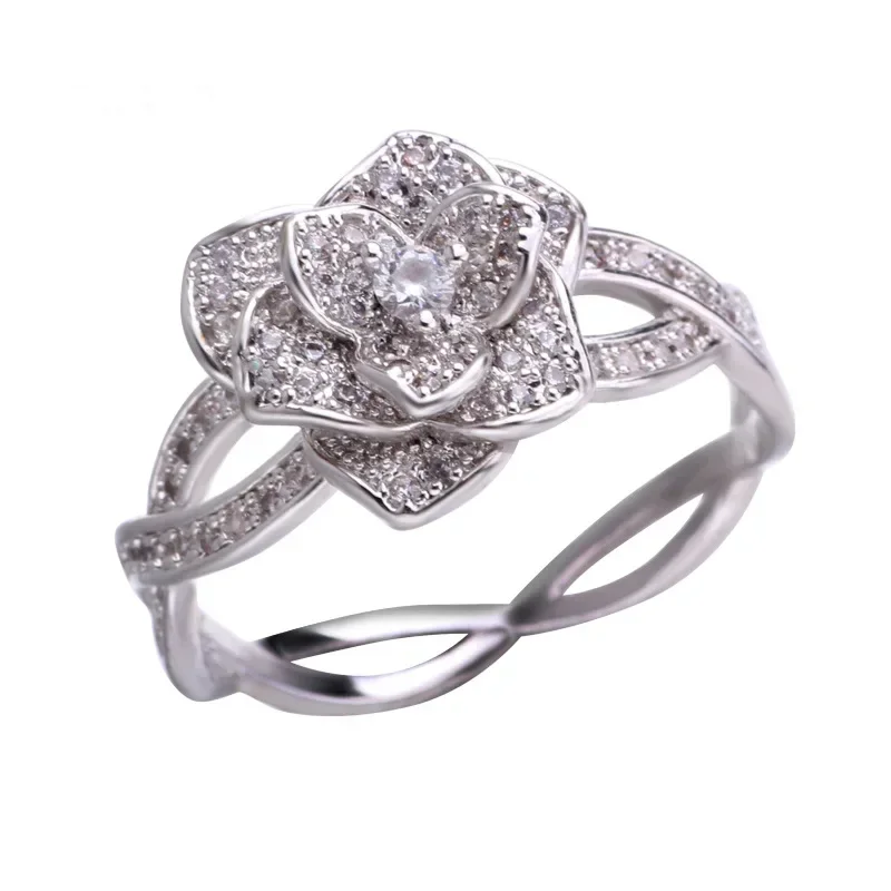 

Luxury inlaid gemstone flower crystal ring for women