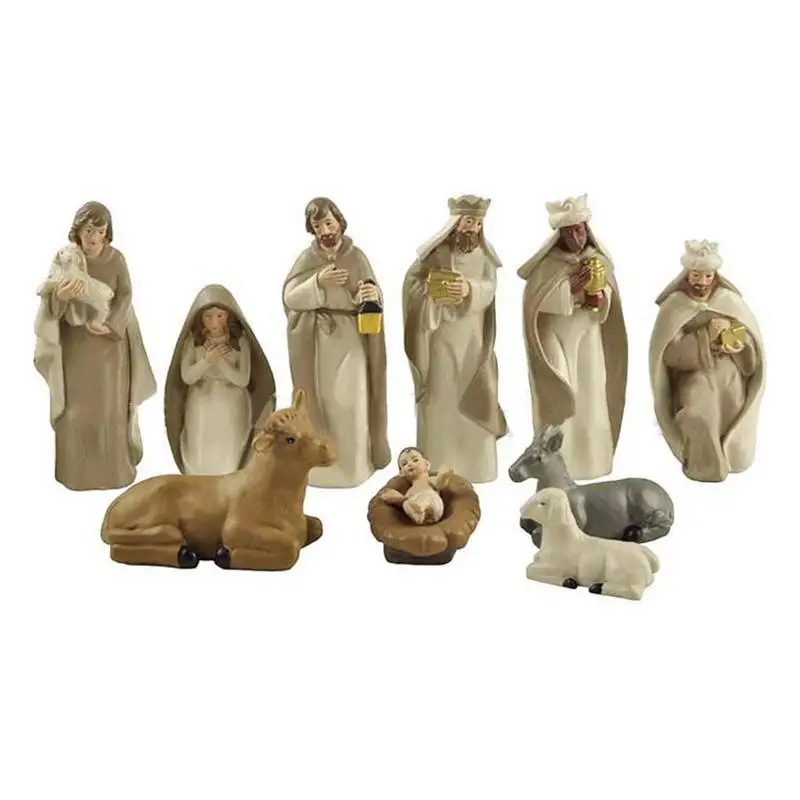 

Christmas Nativity Ornaments Set Resin Figurines Jesus Decoration Statue Christian Catholic Gift for Church Home New Year Decor