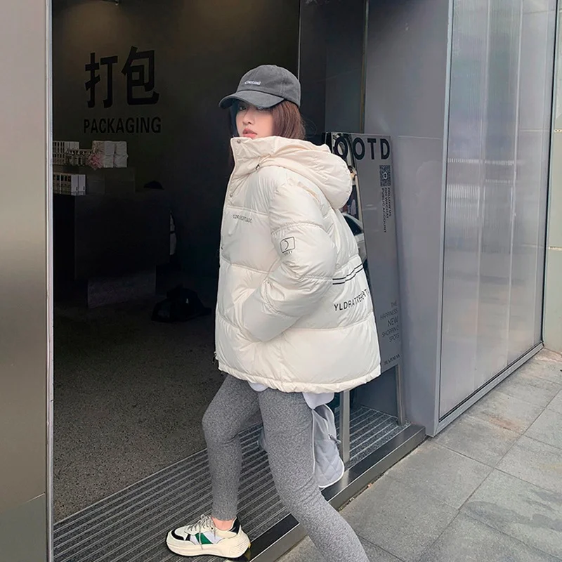 2021 Fashion Down Padded Jacket Winter Women's Solid Color Loose Cotton Jacket Women's Hooded Warm Women's Long-sleeved Jacket