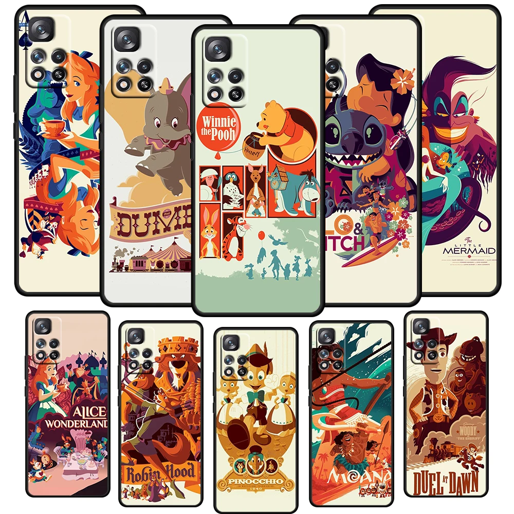 

Disney Stitch Winnie Phone Case For Xiaomi Redmi Note 11 10 10S 9T 9S 9 9Pro Max 8T 8Pro 7 6 5 Pro 4X Soft TPU Black Cover Coque