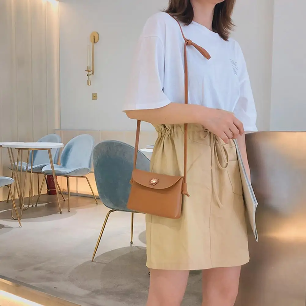 

Casual PU Leather Shoulder Portable Fashion Messenger Bag Flower Cute Handbags Women Small Solid Color Crossbody Bags