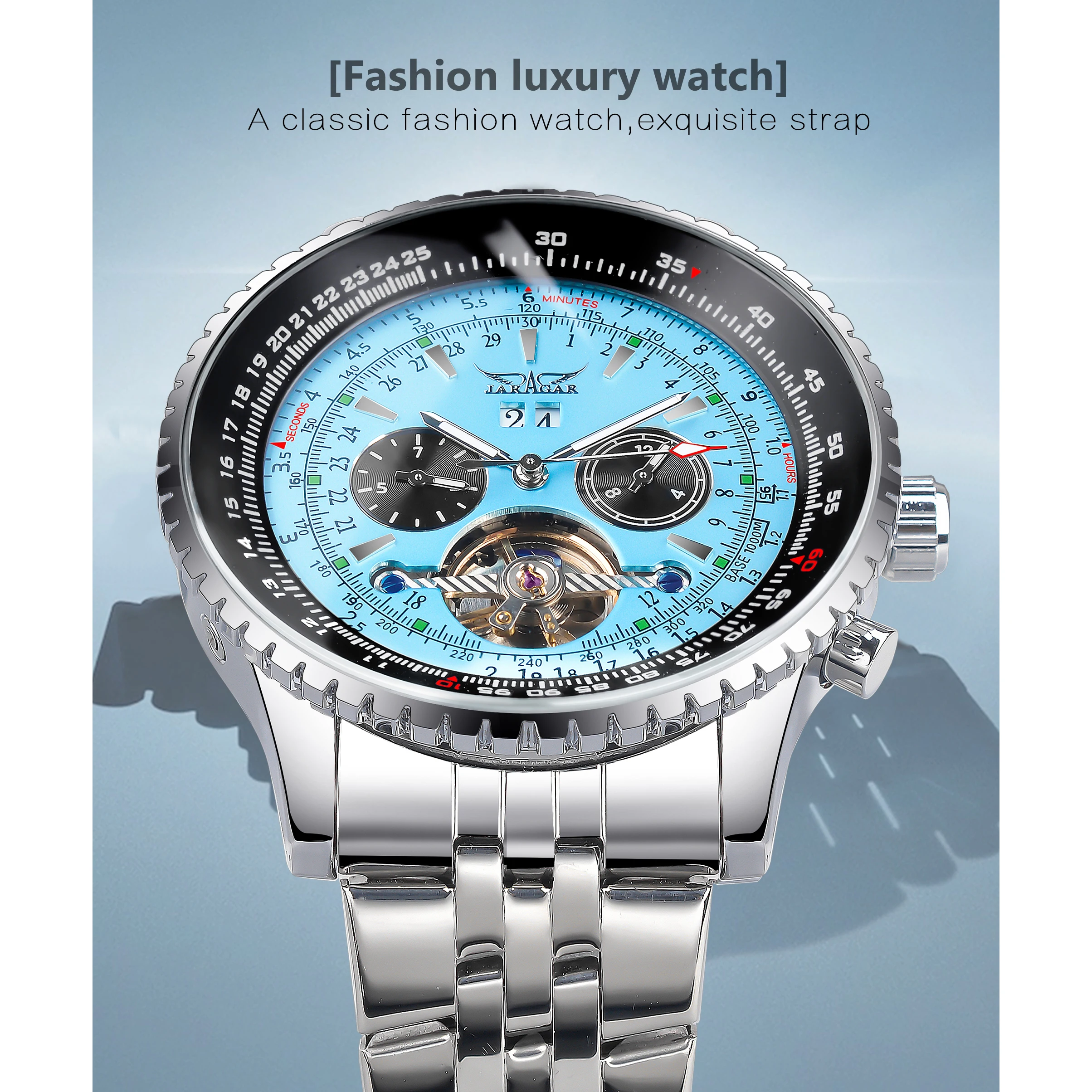 Jaragar Мужская коллекция автоматические механические часы модные Tourbillon синий