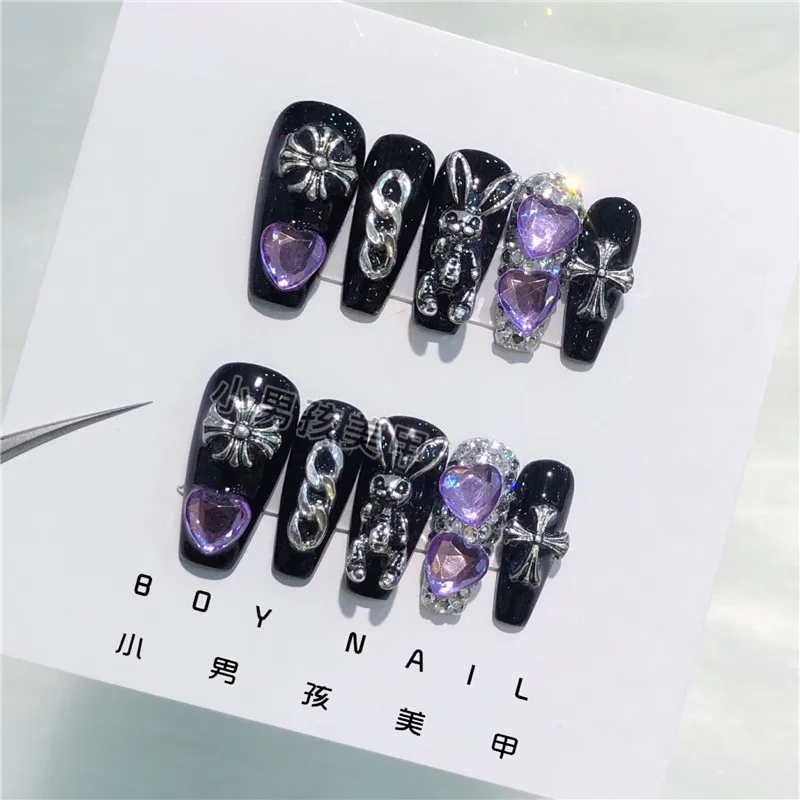 

Girls Manicure Punk Style Skull Sweet Mourning Rabbit Fashion Female Purple Love Diamond Wearing Nail Patch 3D Diy Handmade Gift