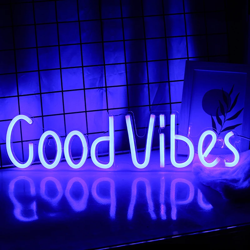 

CHUANGQI Custom Led Neon Light Signs USB Powered With Switch Good Vibes Wall Hanging Art For Home Room Decor Bar Party Holiday