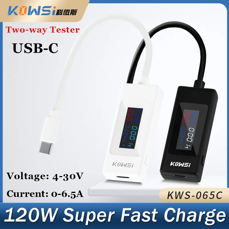 

USB Type-C 120W Bidirectional Tester Voltage Current Power Battery Capacity Meter 4-30V 0-6.5A QC 2.0 3.0 PD VOOC Quick Charge