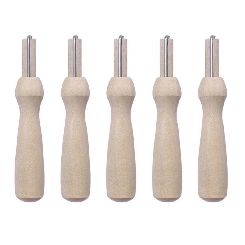 

KX4B 5pcs Useful Poking Felting Needle with Wooden Handle Needlework Felt Needle Tool