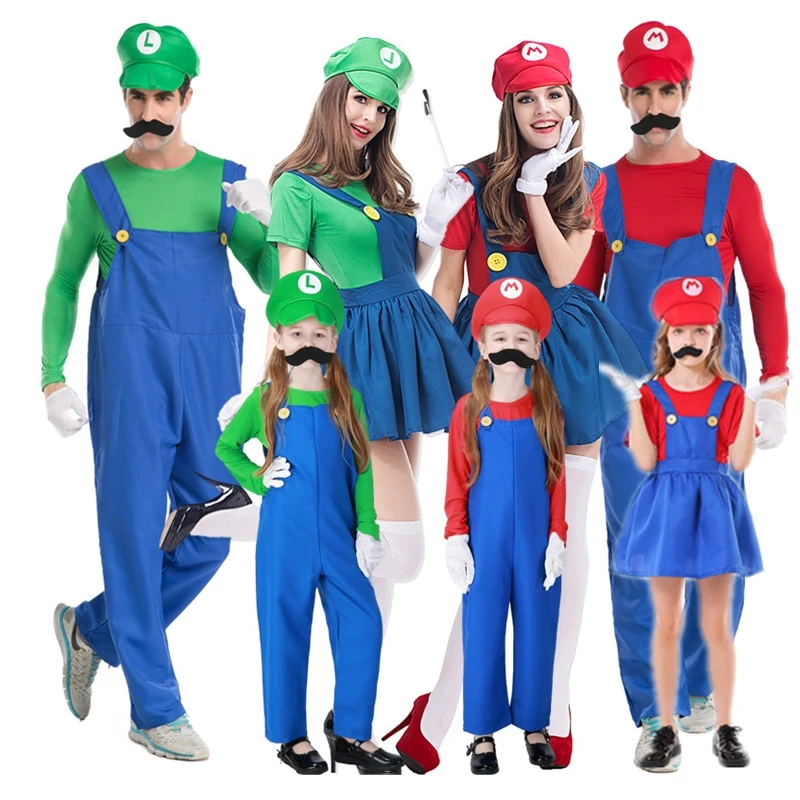 

Halloween Game Anime Cosplay Costumes Funny Super Brother Bros Children Fantasia Cosplay Jumpsuit Xmas Carnival Adult Woman Suit