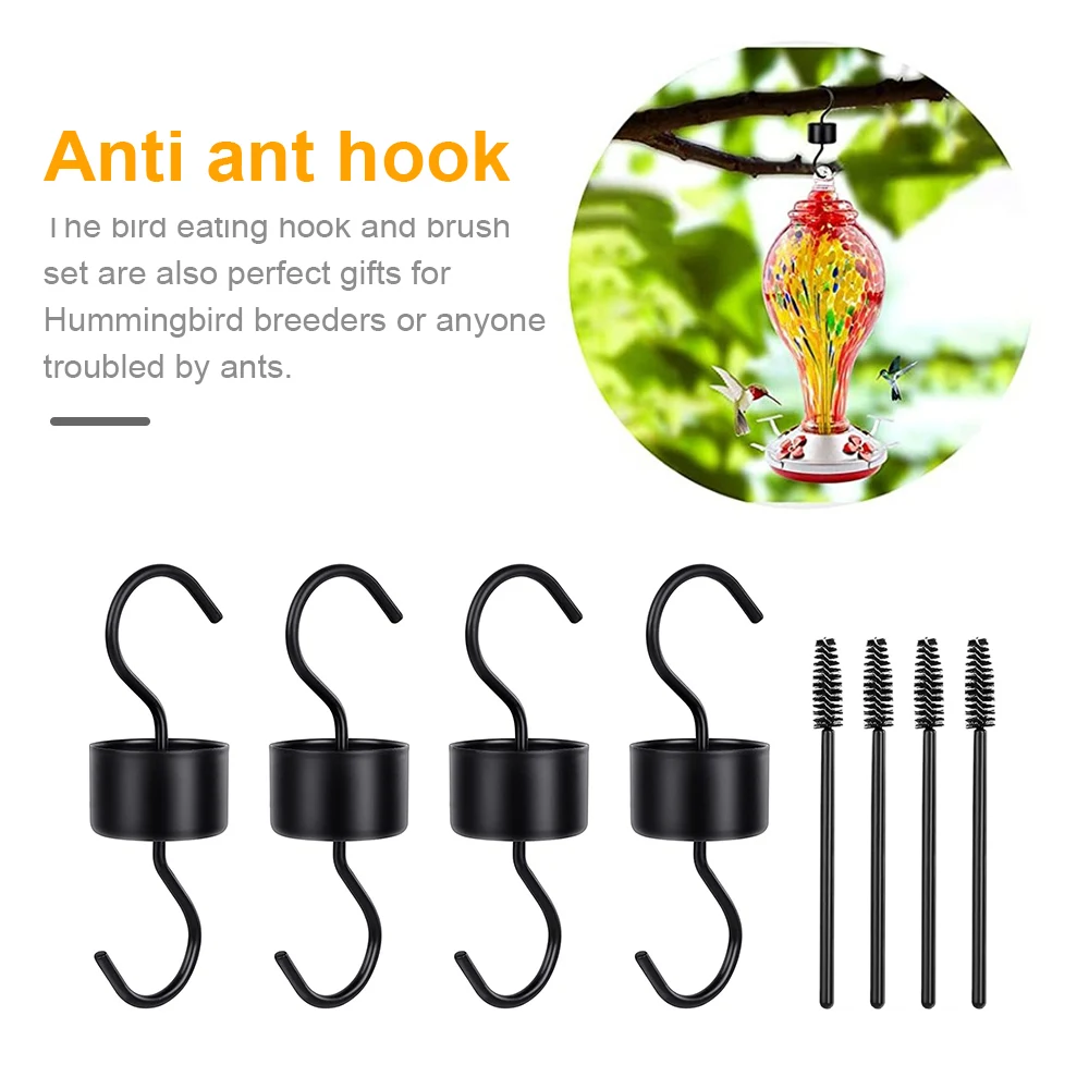 

Ant Guard for Hummingbird Feeder Ant Moat for Oriole Feeder 4Pack Hummingbird Feeder Accessory Hooks with 4 Clean Brushes Metal