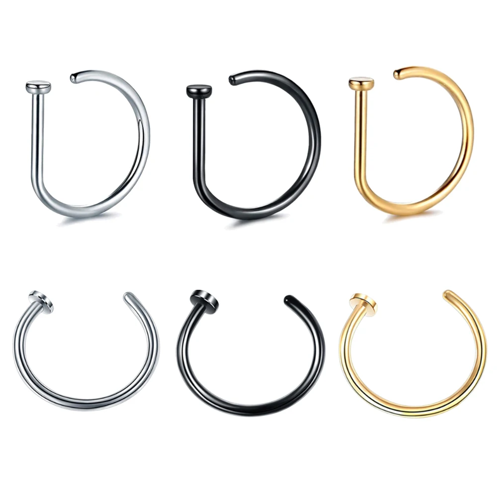 Nose Ring Implant Grade Stainless steel Gothic Fake Pierced Nose Ring 18G 20G Classic Tongue Piercing Jewelry Anodized