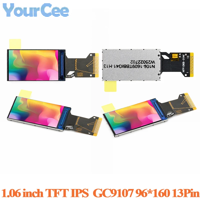 Фото 1,06-дюймовый TFT-дисплей HD IPS LCD, полноцветный экран без корпуса, 1,06 дюйма, драйвер GC9107, последовательный порт, экран 96*160, 96x160, 13-контактный, тип с пайкой №1