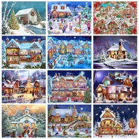 gatyztory oil painting by numbers coloring by numbers winter christmas house picture drawing home decors for adults on canvas