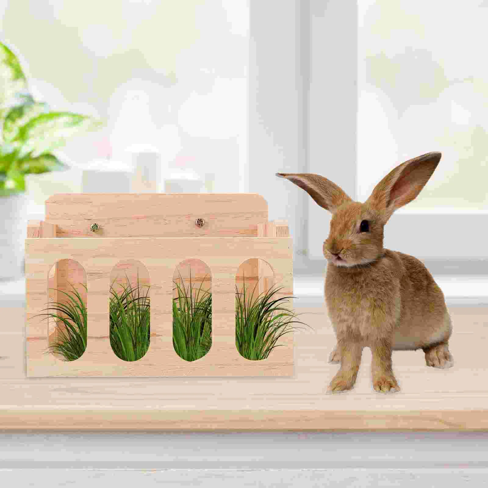 

Hay Feeder Rabbit Cage Bunnychinchilla Guinea Holder Woodwooden Rack Manger Animal Small Grass Feeding Bowl Containerstand