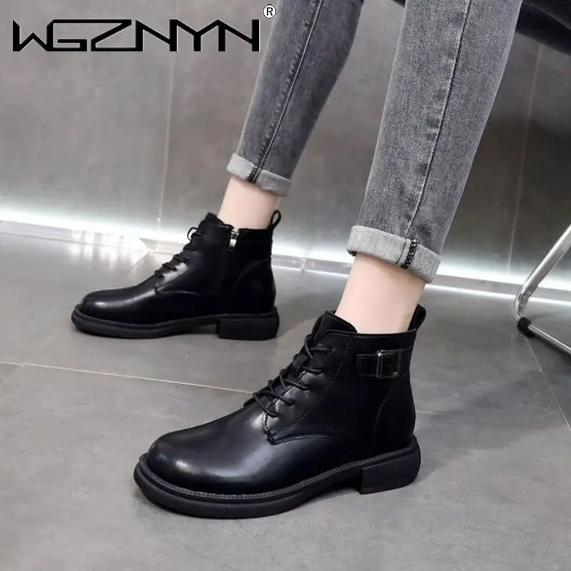 

Ботинки женские зимние с круглым носком, из натуральной кожи