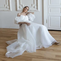 simple puff sleeves princess wedding dress 2022 backless a line bridal gown robe de mari%c3%a9e court train for women organza lace up