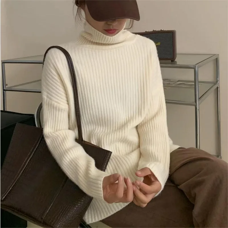 

2023 Autumn/Winter New High Neck Pullover Sweater Women's Thickened Solid Knitted Bottom Top
