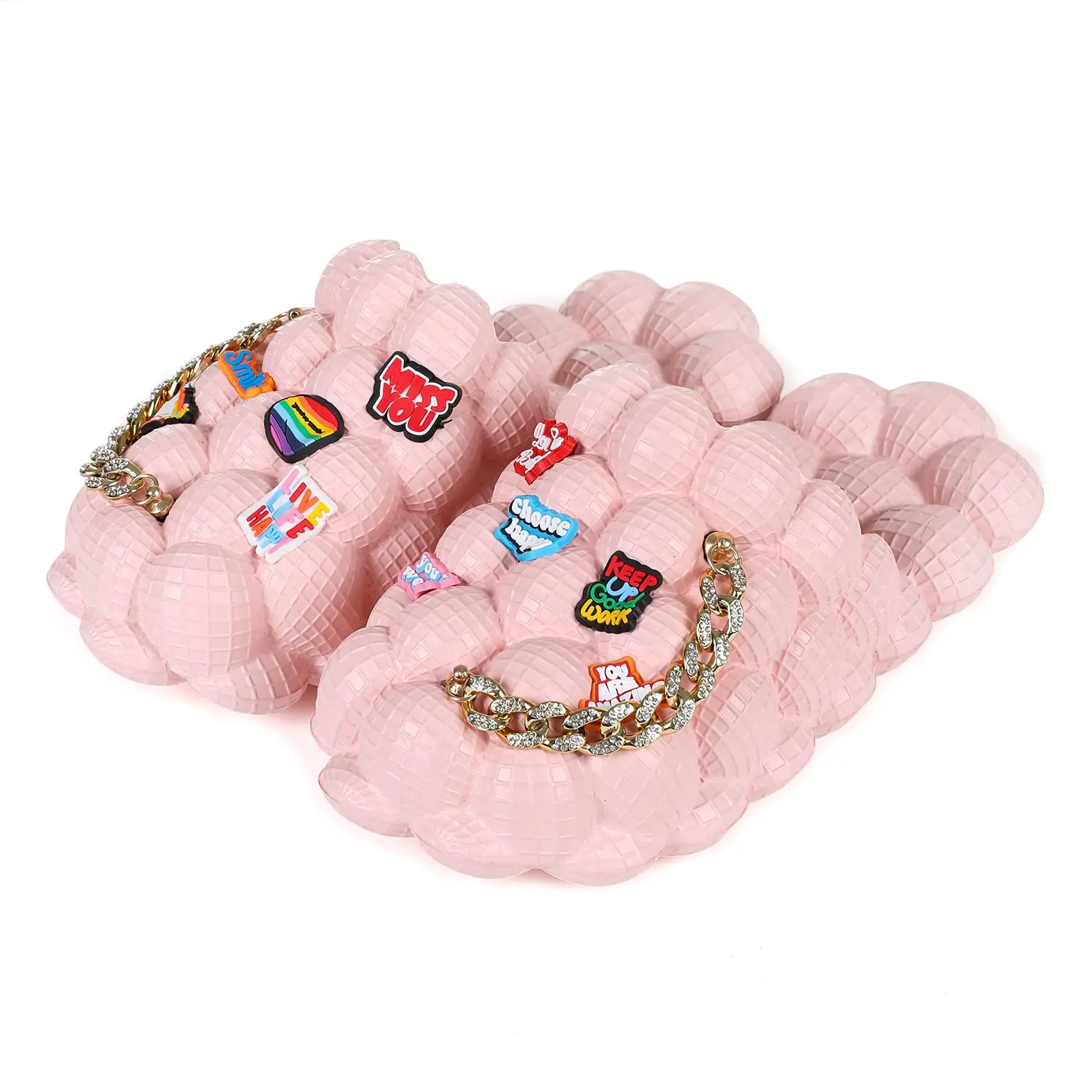 Pink Bubble Slides for Women Men Fashion Chain Bubble House Slippers Summer EVA Flip Flops Beach Slides Shoes Gift for Friends
