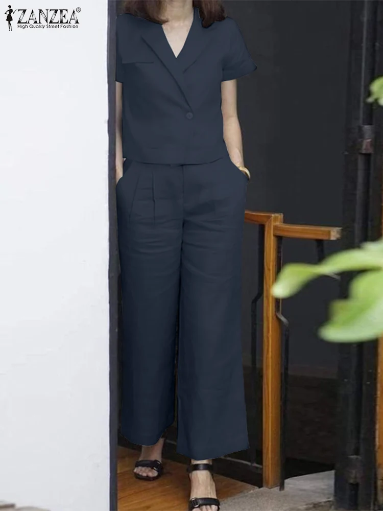 Zanzea Женская Спортивная Одежда Из Двух Предметов Элегантный Однотонный Офисный