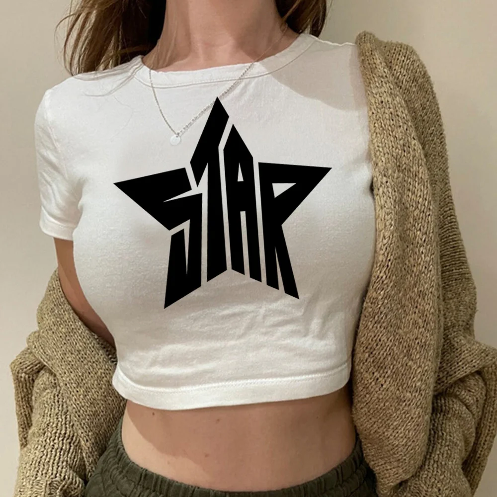 

Женский укороченный топ в стиле хиппи с принтом звезд