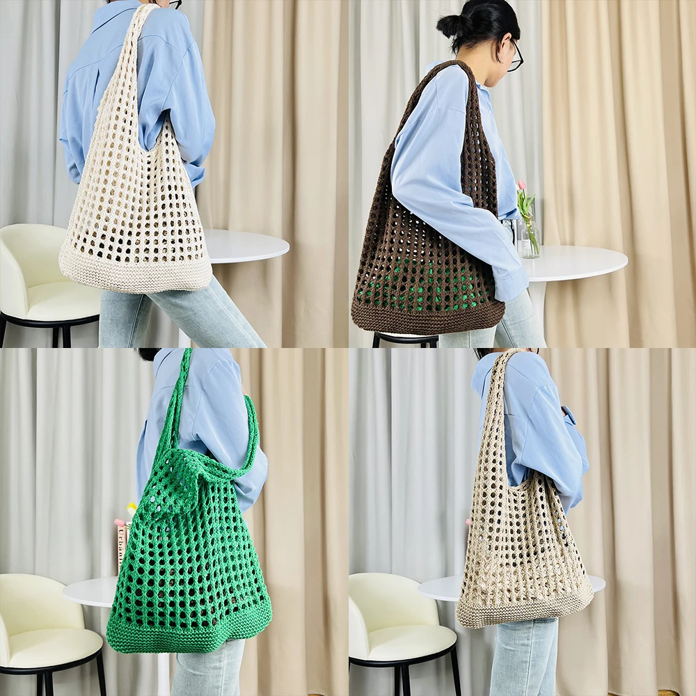 Summer Fashion Casual Breathable Knitting Packet All-Match Large Capacity Handbag For Gift Machine Washable