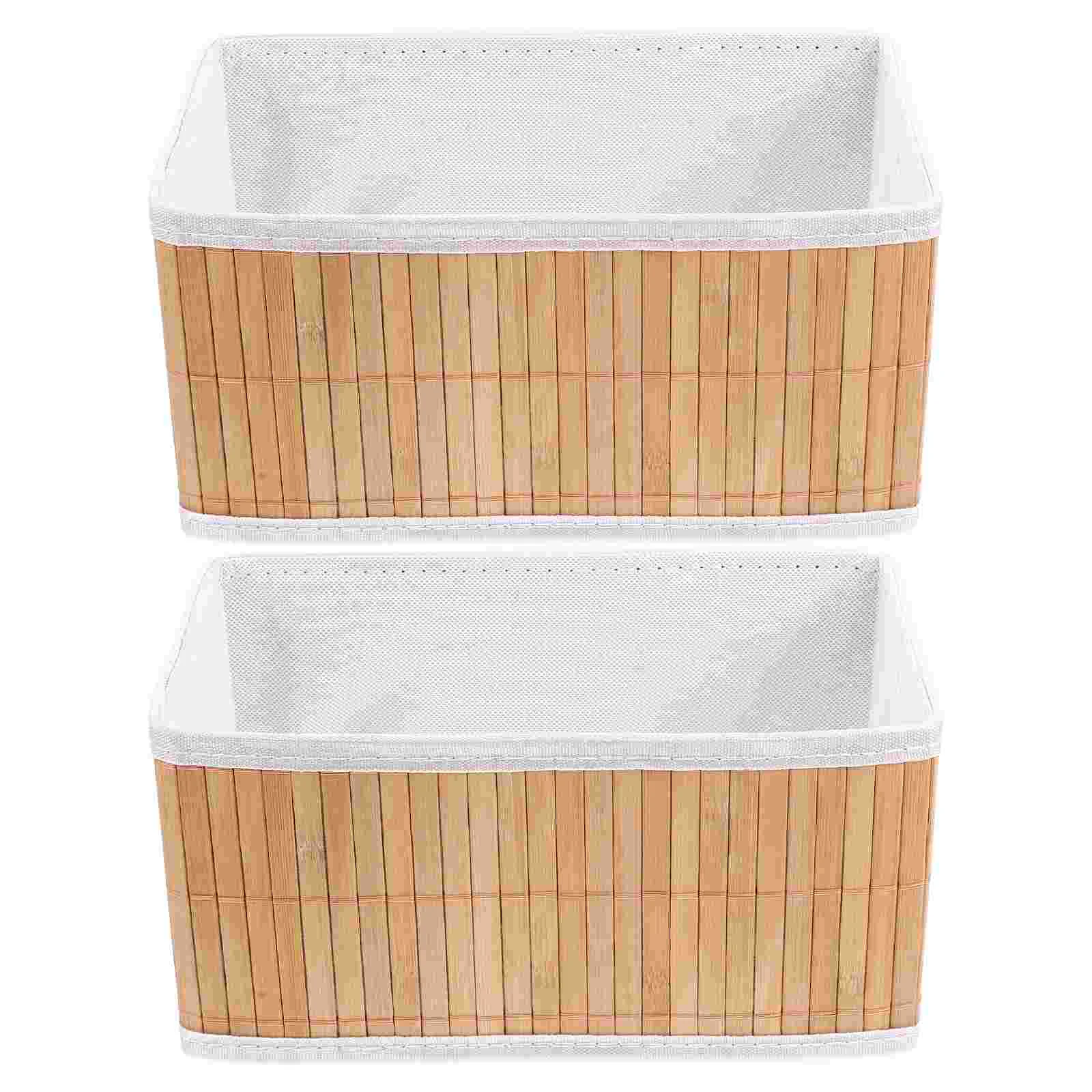 

2 Pcs Bamboo Storage Basket Desktop Home Seagrass Manual Supplies Organizer Bin Office Woven Hamper