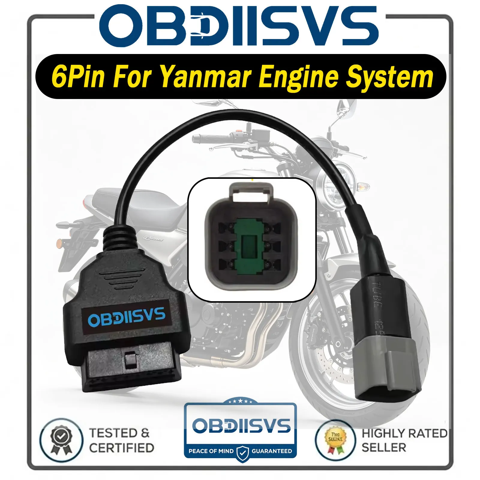 Фото Диагностический кабель OBD2 6-контактный для двигателей Yanmar, разъем сканера OBD2 для дизельных автомобилей Yanmar 24V, диагностический адаптер OBDII №1