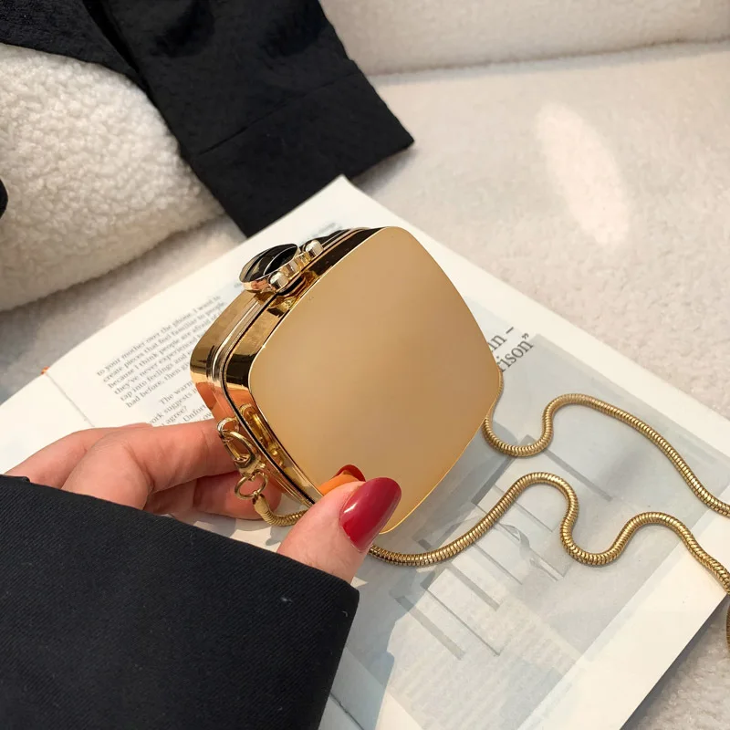 

Womens Bags Metal Fashion Mini Square Bags 2023 Glossy Acrylic Chain Shoulder Crossbody Bags Small Headphone Evening Bags