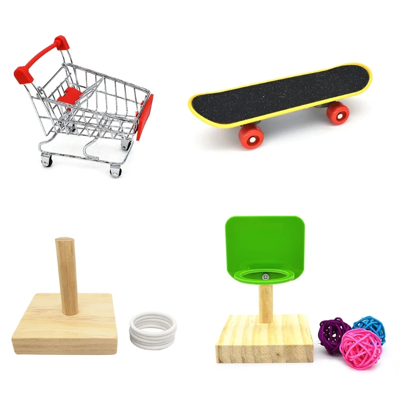 

Bird Training Educational Toy Set Mini Shopping Cart Basketball Hoop Stacking Ring Skateboard Parrot Intelligence Puzzle