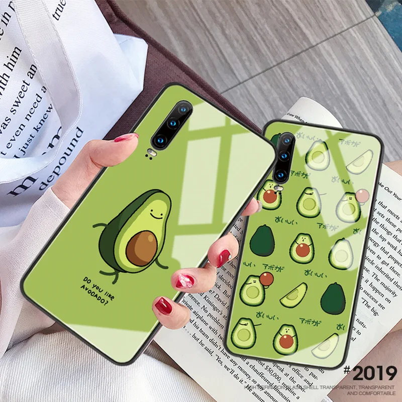 

BONVAN Tempered Glass Case For Huawei Y6 Y7 Pro 2019 Cartoon Hard Cover For Huawei Y5 Y9 Y7 Prime 2018 2019 Avocado Couqe Capa