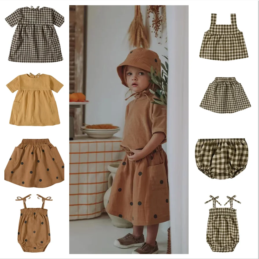 

Kids Girls Clothes Brand Girl Dress 2023 Oz Summer Stripe Plaid Toddler Baby Rompers Tops and Skirts Chidlren Clothes