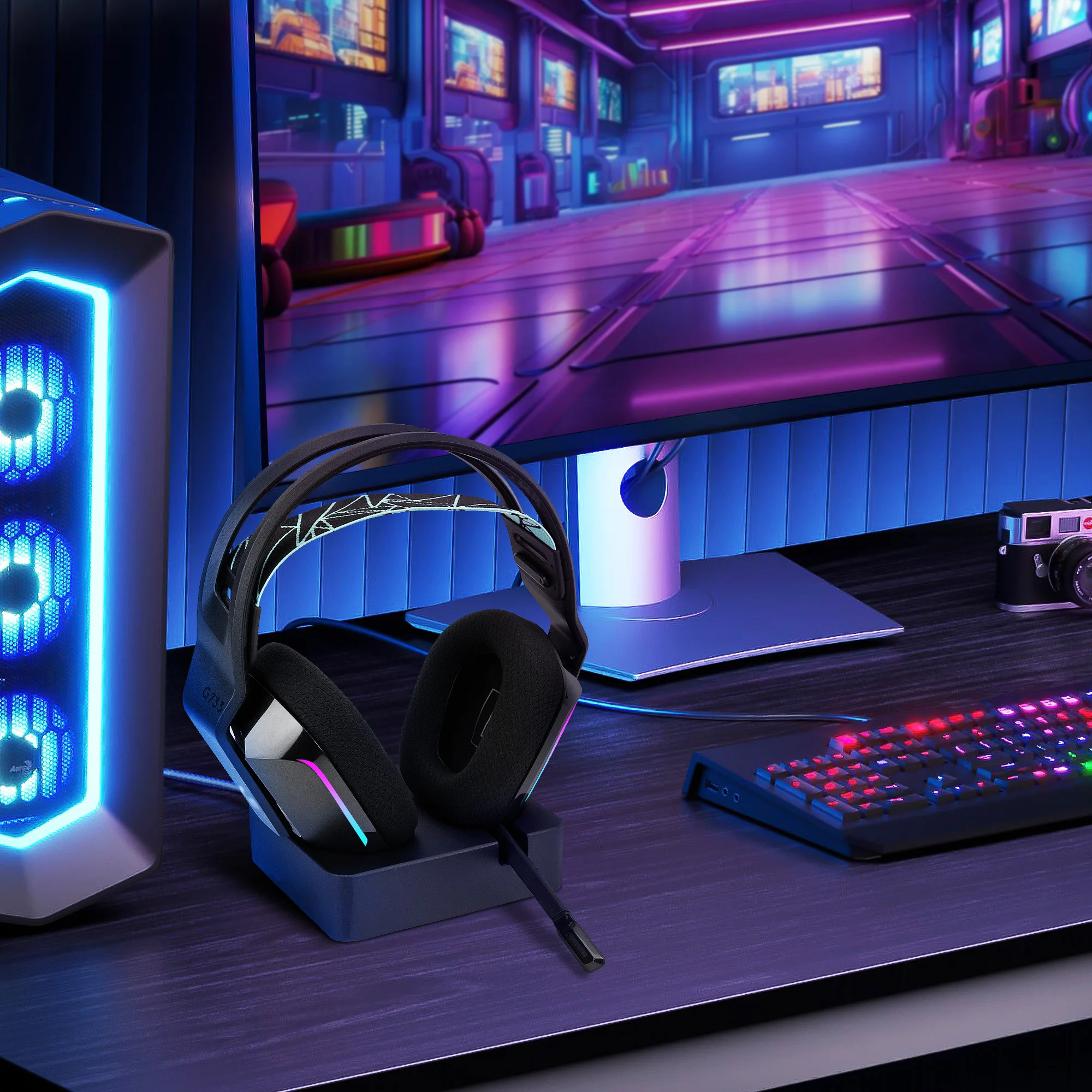 Подставка для зарядки наушников Geekria для беспроводной игровой гарнитуры Logitech G733 Lightspeed, зарядная док-станция из 3D-печатной смолы (черная) (art.: 3920ca8a11a6b) - 3920ca8a11a6b