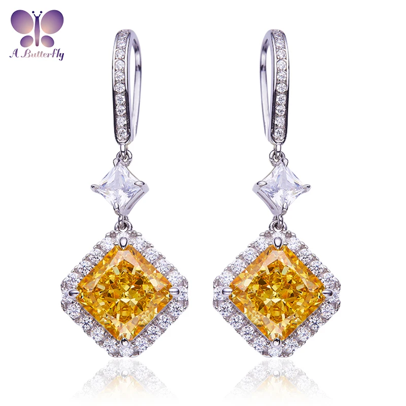 

AButterfly 100% Стерлинговое Серебро 925 пробы Высокоуглеродистый драгоценный камень с имитацией желтого бриллианта для лаборатории женские ювели...