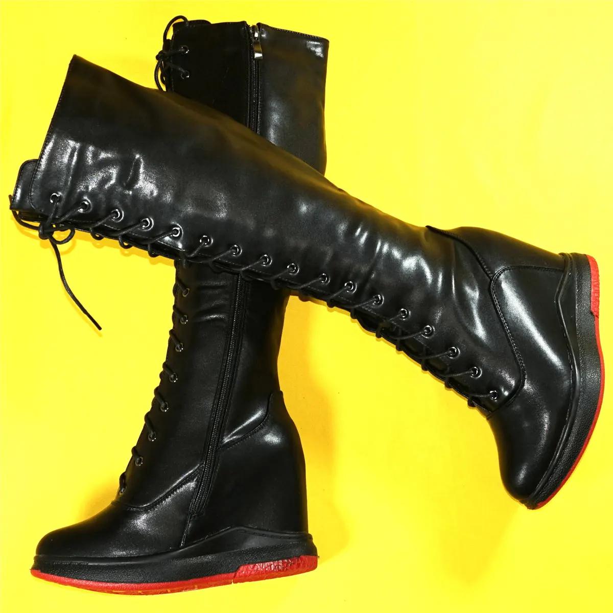 Winter Fashion Sneakers Women Lace Up Genuine Leather High Heel Vulcanized Shoes Female Round Toe Platform Pumps Casual Shoes