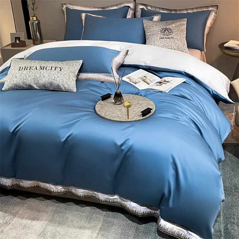 

4 шт. атласное шелковое постельное белье из египетского хлопка, комплект роскошных постельных принадлежностей, двуспальная кровать, Короле...