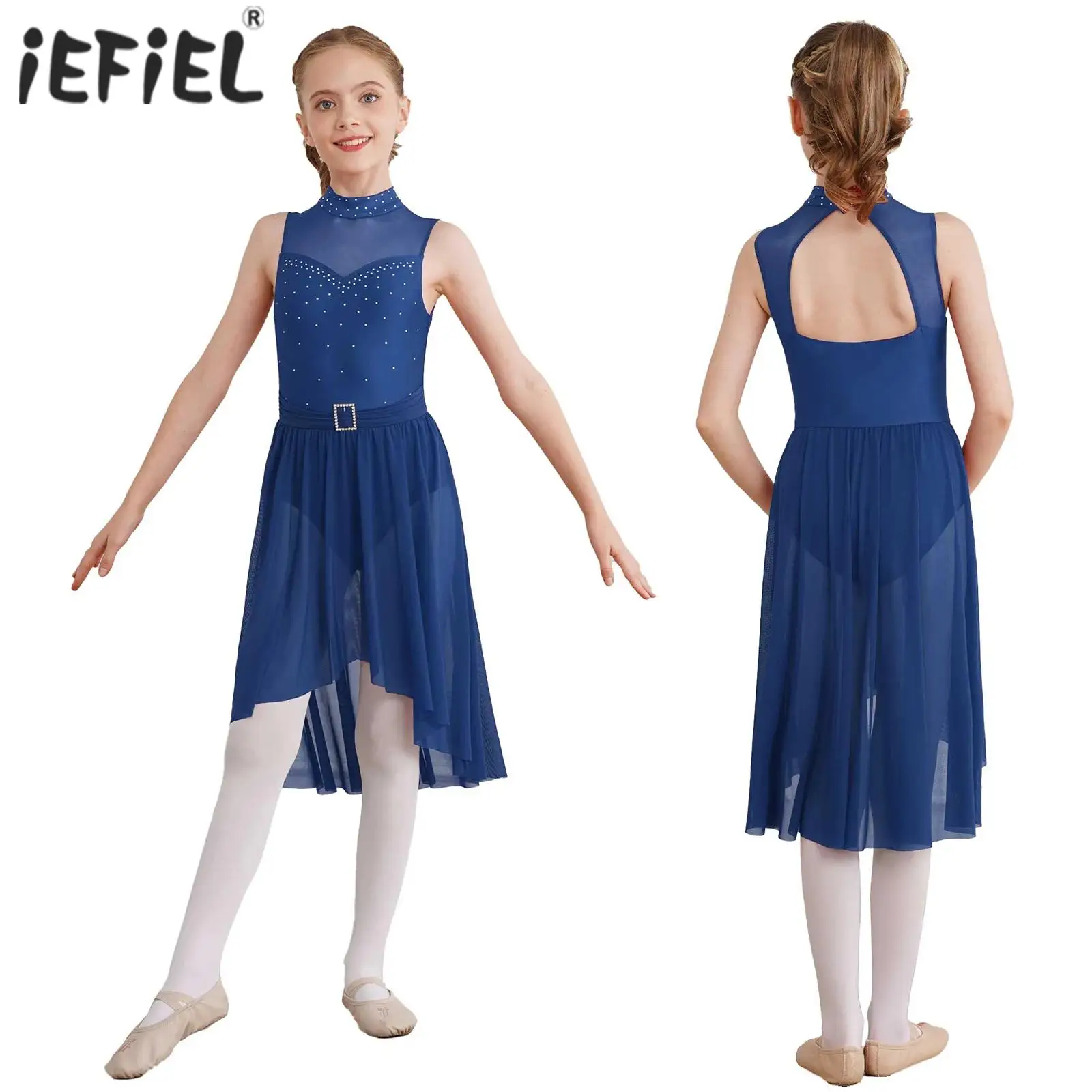 

Детское балетное танцевальное платье для девочек, без рукавов, с вырезами на спине, женское гимнастическое трико, лирическое платье, одежда для сценического катания на коньках