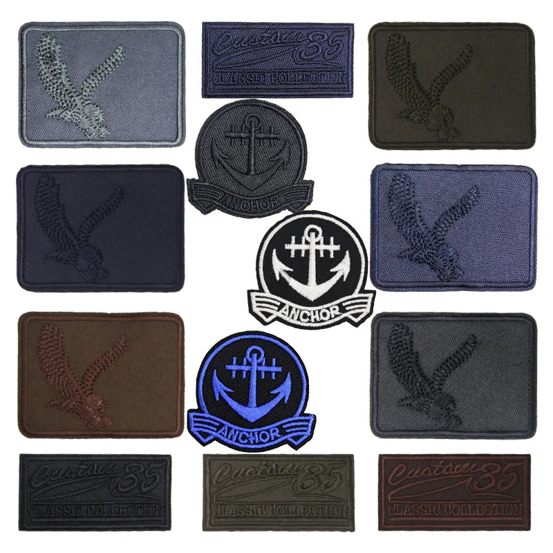 

Тканые главные этикетки, вышивка, термоклейкая нашивка для футболок, худи яркий ошейник, логотип орла, эмблема якоря, тканевые боковые знаки