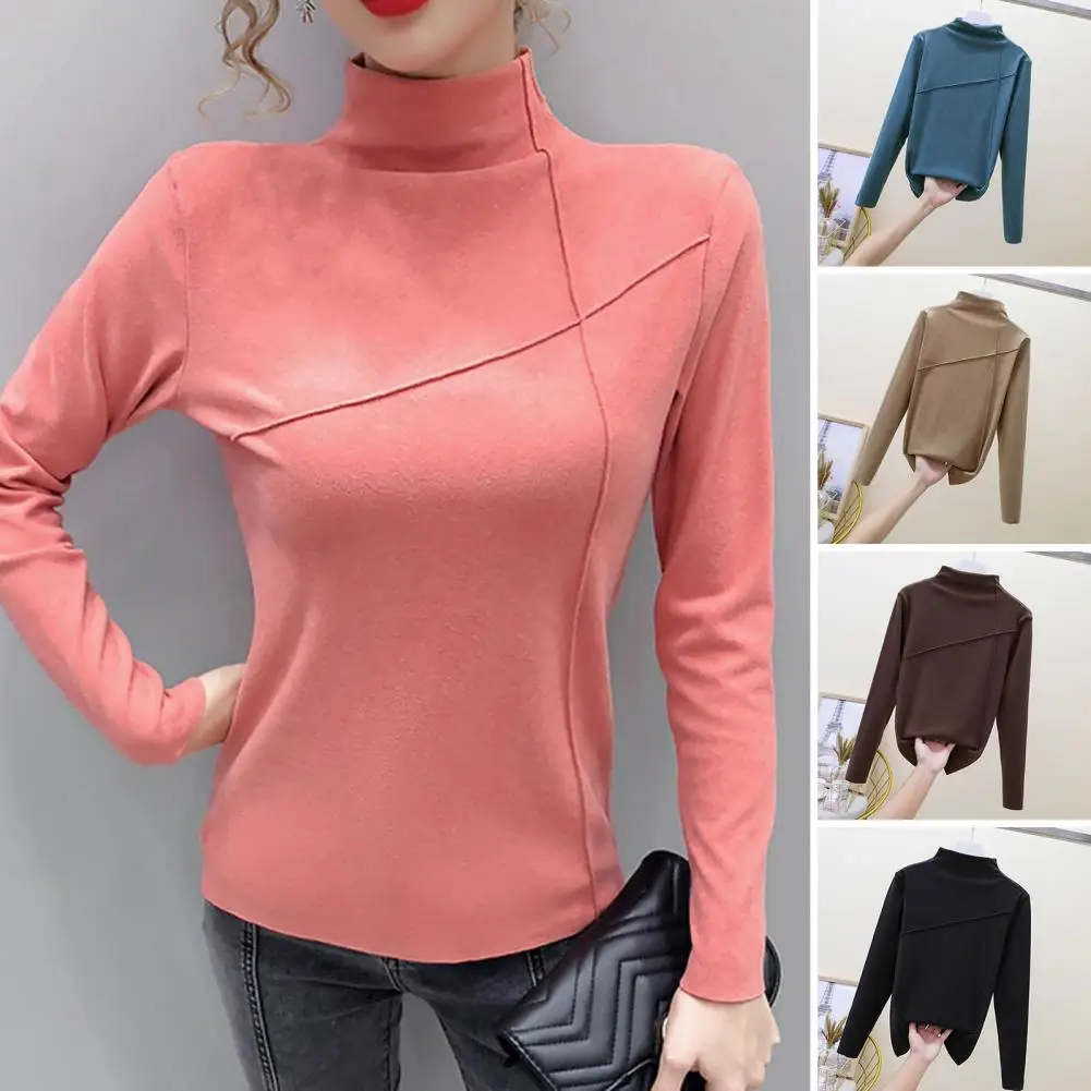 

Chic Women Autumn Winter Double-sided DE Velvet Solid Bottoming Shirt Winter Undershirt Close-Fitting Cold Resistant