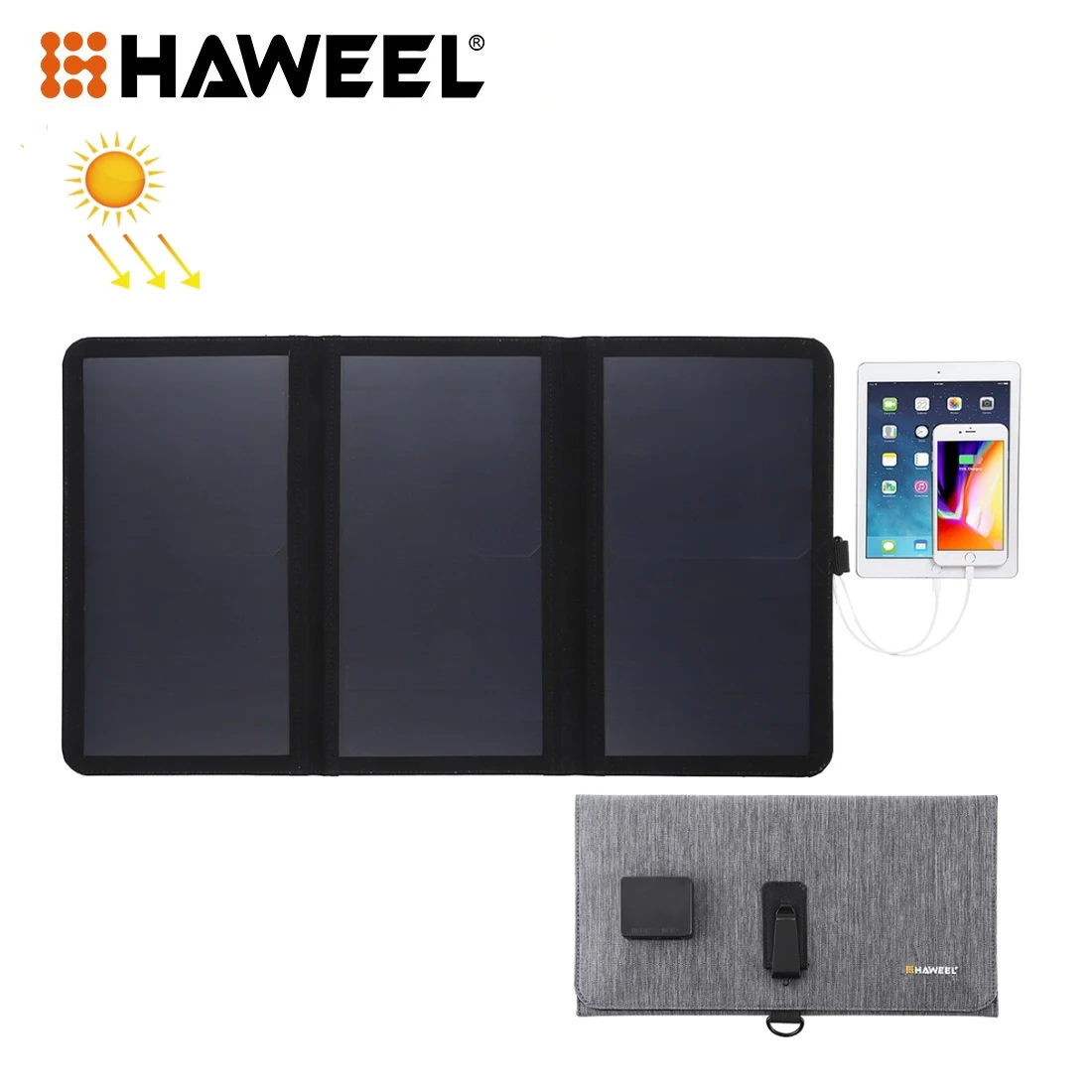 

HAWEEL 14W/21W Ultrathin 2-3-Fold Foldable 5V / 2.2A/3A Solar Panel Charger with Dual USB Ports, Support QC3.0 and AFC