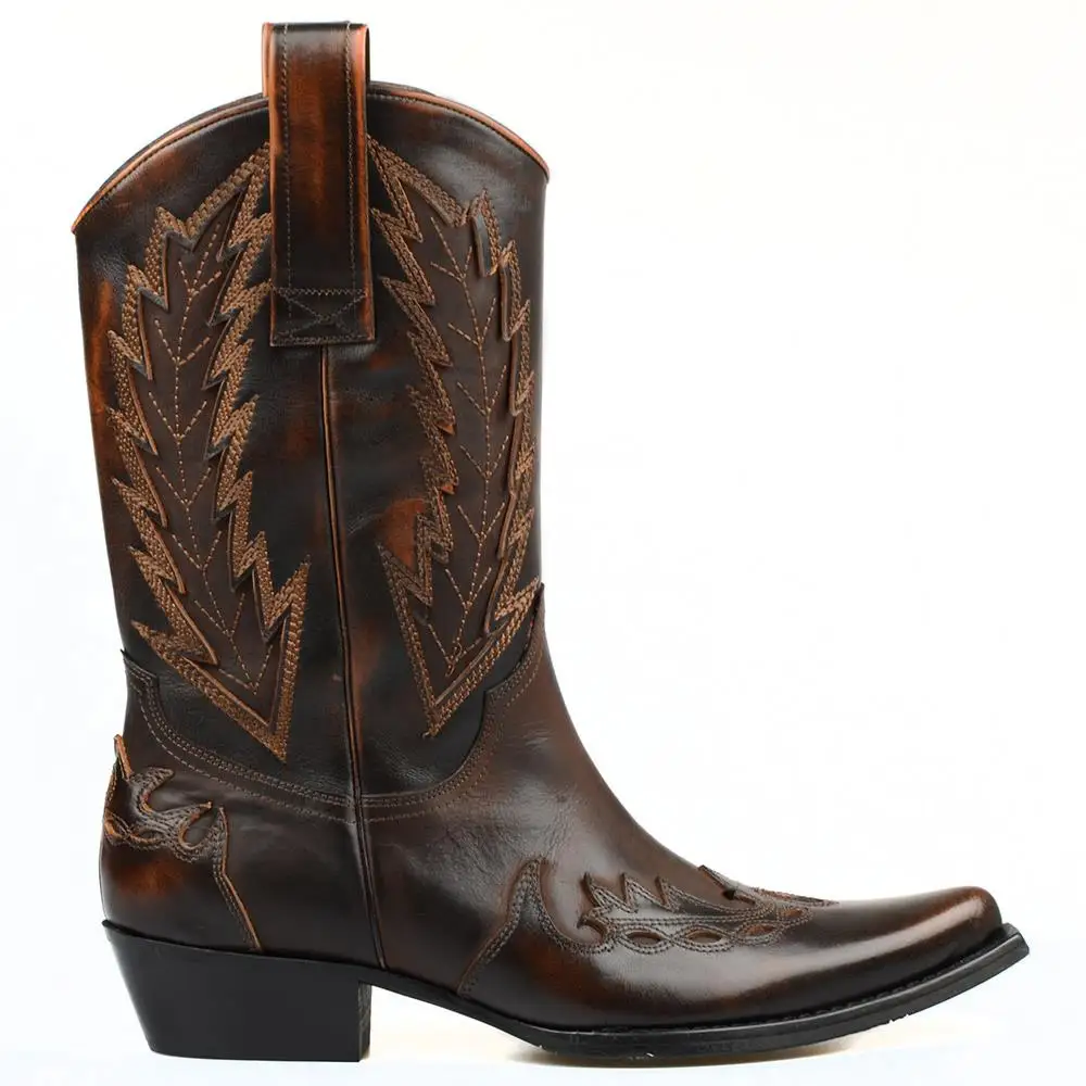 Мужские ковбойские ботинки из натуральной кожи коричневого цвета винтажные