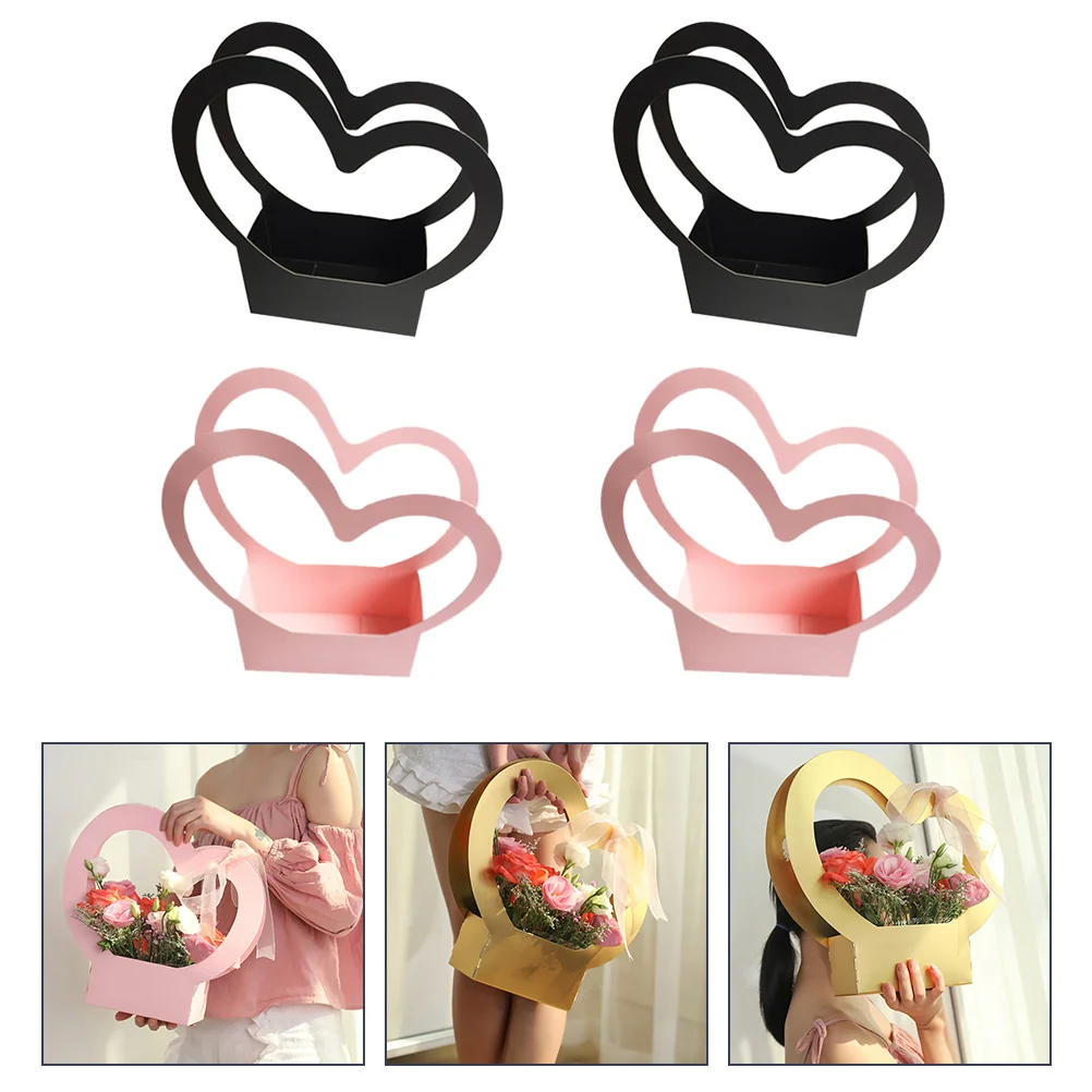 

4pcs Love Designed Bouquet Packing Boxes Delicate Handheld Flower Wrapping Boxes