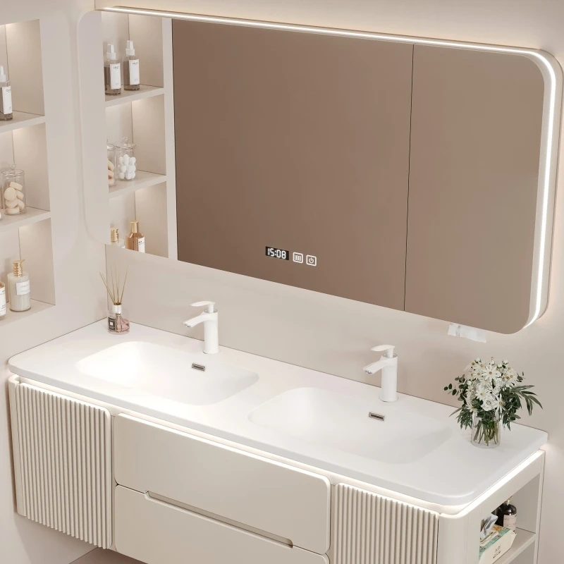 ceramiczna zintegrowana umywalka dębowa szafka łazienkowa szafa do przechowywania kremowa personalizacja mebli YX50BC