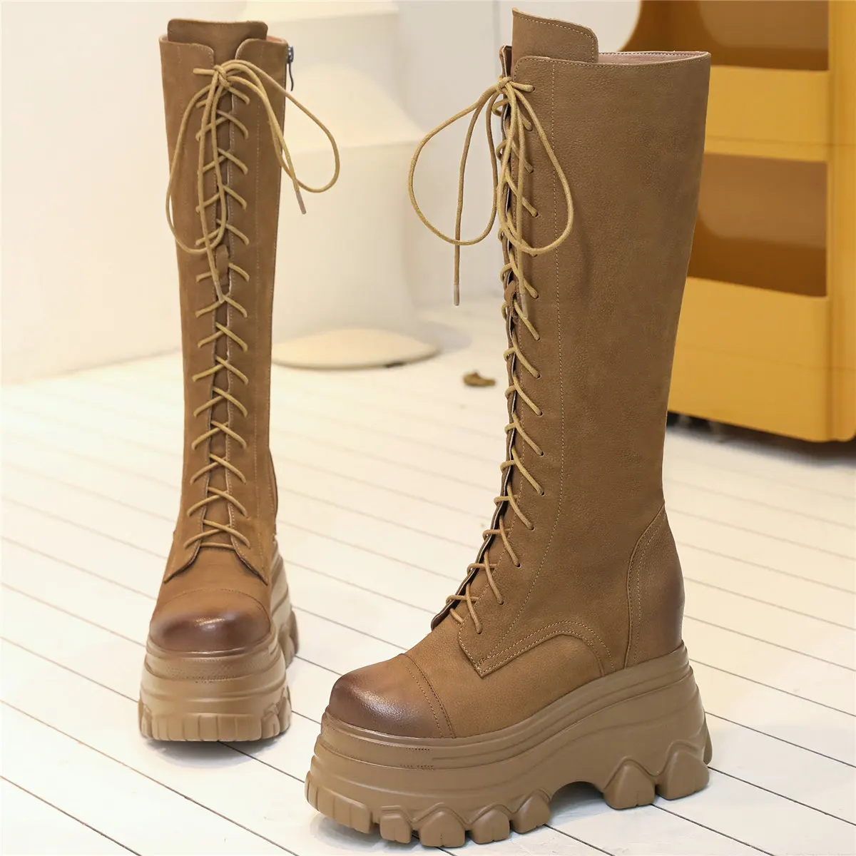 Зимние туфли-лодочки женские туфли на шнуровке из коровьей кожи супер высокие