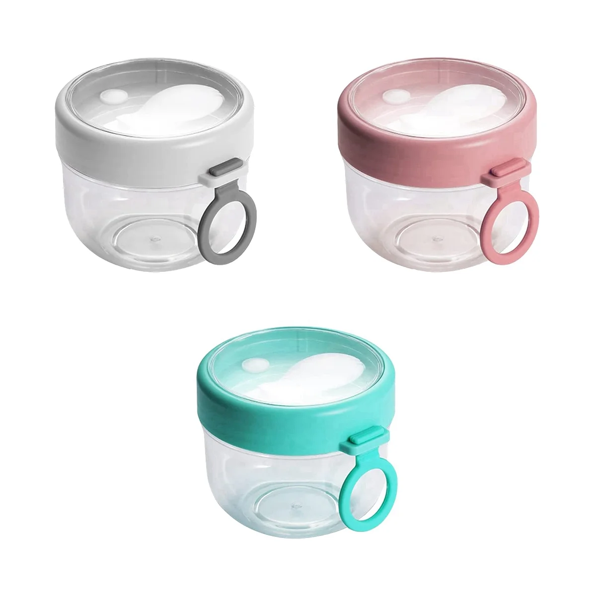 

3 Pack Overnight Oat Containers with Lids and Spoons, Portable Leakproof Plastic Cups Yogurt Breakfast on the Go Cups