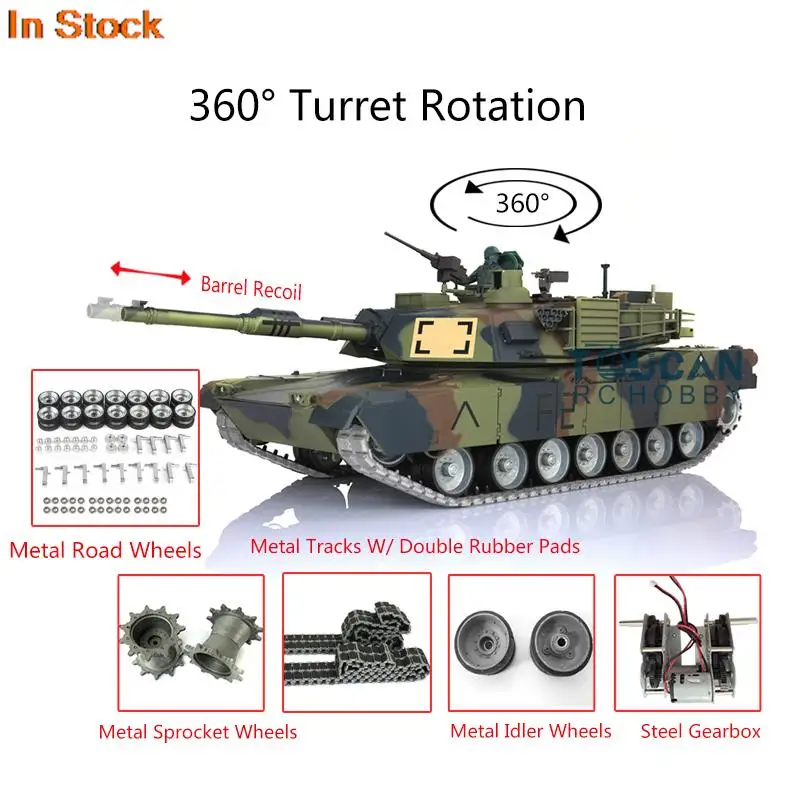 

1/16 RTR RC Tank 7.0 HENG LONG Abrams 3918 360° Turret Barrel Recoil Metal Track BB Unit Smoking Battery Gearbox Idler TH17822