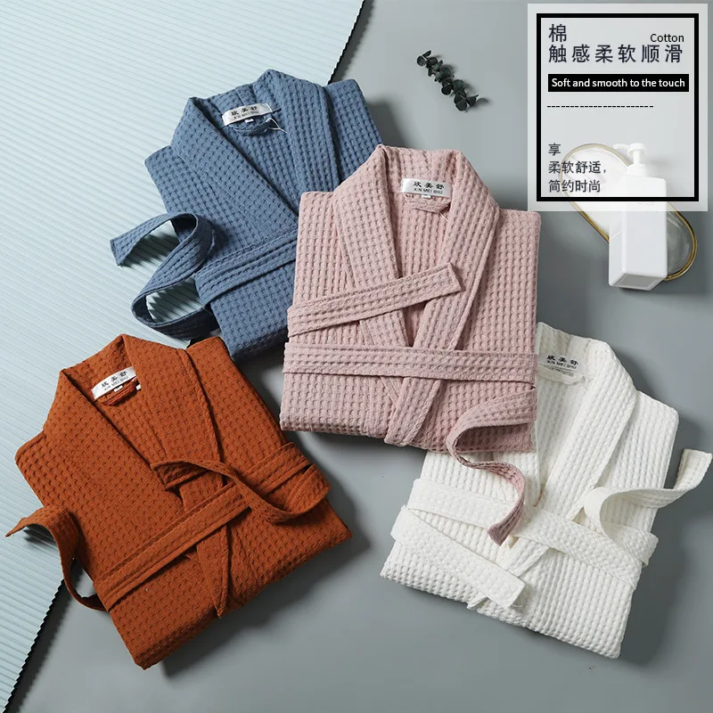 Вафельная плотная одежда из 100% хлопка для женщин и мужчин длинное кимоно